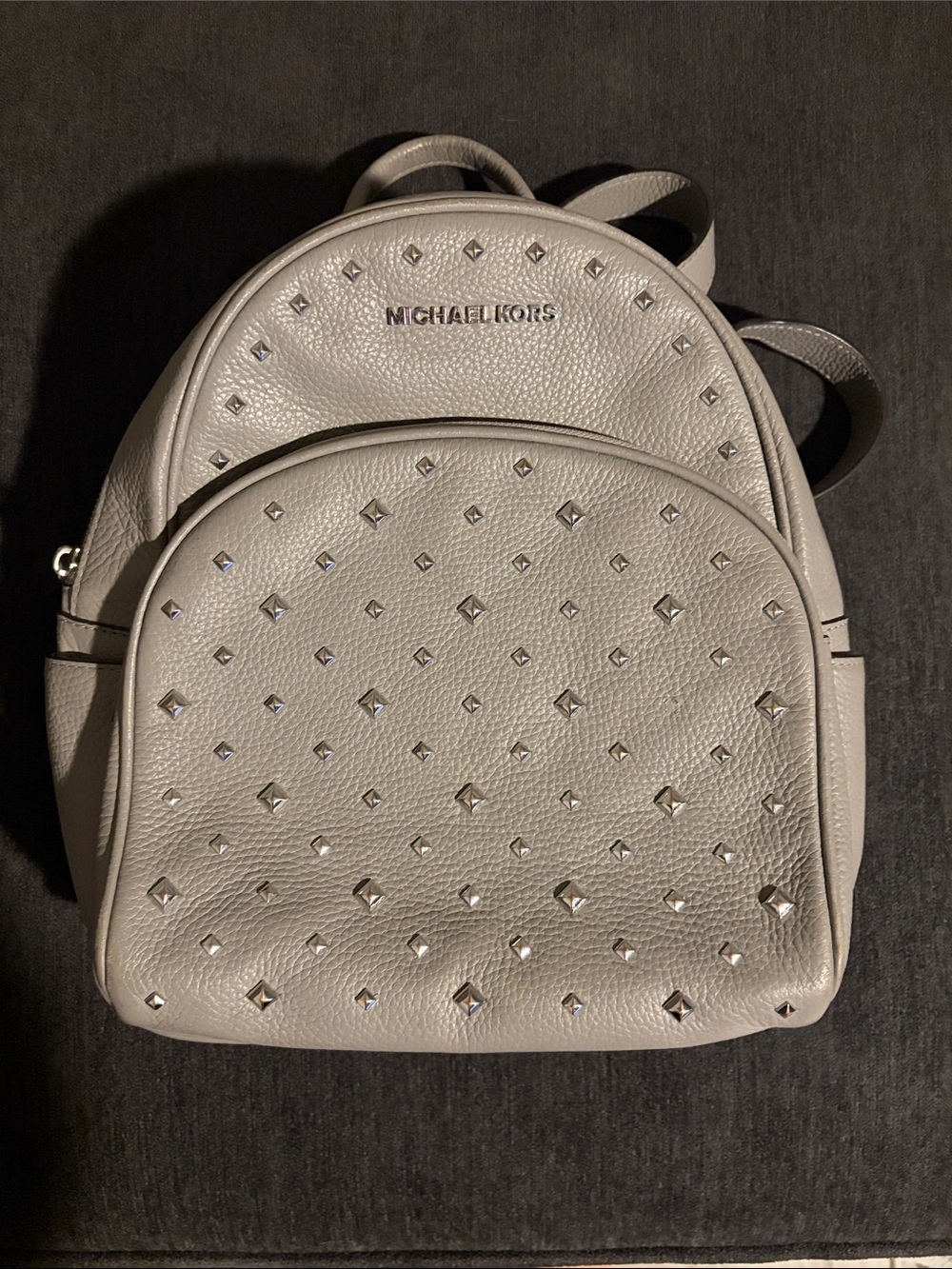 Michael Kors Light Gray Studded Leather Mini Backpack